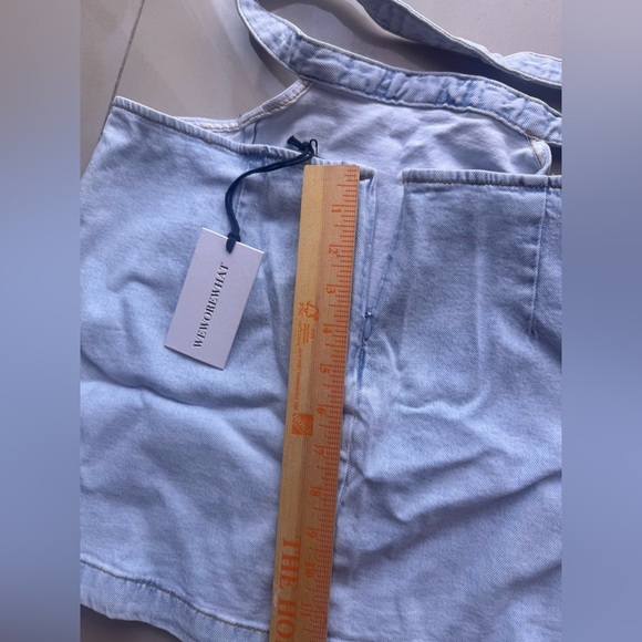 Revolve We Wore What Skirt Women M Denim Cut Out Mini Light Wash 90s Y2K Casual - Picture 4 of 14